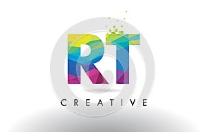 RT R T Colorful Letter Origami Triangles Design Vector.