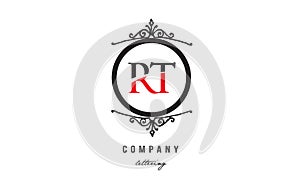 RT R T red white black decorative monogram alphabet letter logo combination icon design