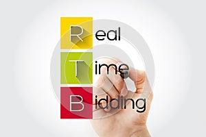 RTB - Real-time bidding acronym with marker, business concept background