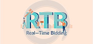 RTB real time bidding illustration. Selling advertising in financial market successful corporate.