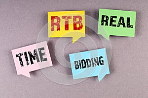 RTB Real Time Bidding. Speech bubbles on a gray background