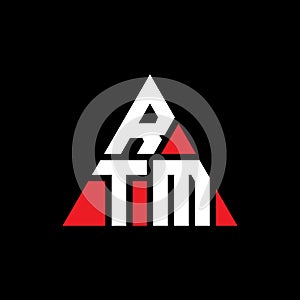 RTM triangle letter logo design with triangle shape. RTM triangle logo design monogram. RTM triangle vector logo template with red