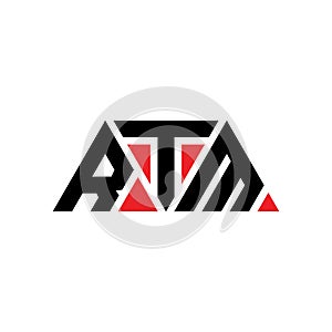 RTM triangle letter logo design with triangle shape. RTM triangle logo design monogram. RTM triangle vector logo template with red