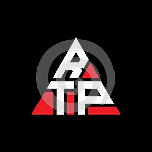 RTP triangle letter logo design with triangle shape. RTP triangle logo design monogram. RTP triangle vector logo template with red