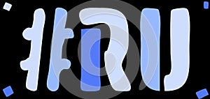 RU Hashtag. Isolate curves doodle letters. Blue colors. Hashtag #RU is abbreviation for the Russia