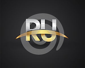 RU initial logo company name colored gold and silver swoosh design. vector logo for business and company identity