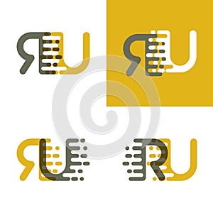 RU letters logo with accent speed in brown and dark yellow