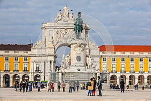 Rua Augusta triumphal Arch and Statue of King JosÃÂ© I in the historic center of the city of Lisbon in Portugal.