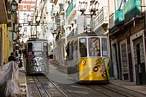 Rua da Bica (Bica Street) and its famous funicular, Lisbon, Portugal