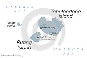 Ruang, an active Indonesian volcanic island, gray political map