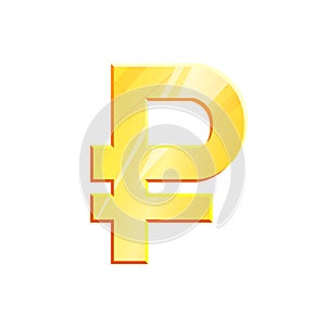 RUB Golden ruble symbol on white background. Finance investment concept. Exchange Russian currency Money banking