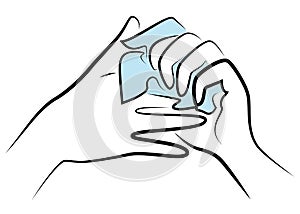 Rub your hands with a clean towel. Hygienic procedure. Disease prevention, good for health. Vector illustration.