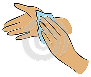 Rub your hands with a clean towel. Hygienic procedure. Disease prevention, good for health. Vector illustration