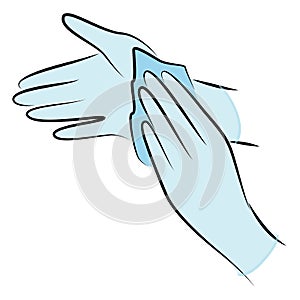 Rub your hands with a clean towel. Hygienic procedure. Disease prevention, good for health. Vector illustration