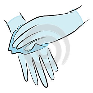 Rub your hands with a clean towel. Hygienic procedure. Disease prevention, good for health. Vector illustration