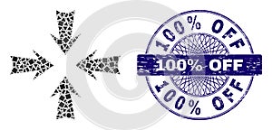 Rubber 100 percent Off Stamp and Geometric Reduce Arrows Mosaic