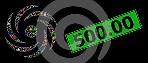 Rubber 500.00 Seal with Net Cyclone Rotation Glare Icon with Colored Flares