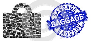 Rubber Baggage Round Seal Stamp and Recursion Baggage Icon Mosaic photo