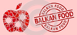 Rubber Balkan Food Badge and Red Heart Infected Apple Mosaic