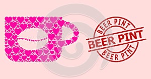 Rubber Beer Pint Stamp and Pink Love Heart Coffee Cup Collage