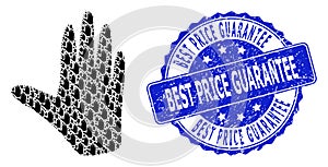 Rubber Best Price Guarantee Round Watermark and Recursive Hand Icon Mosaic