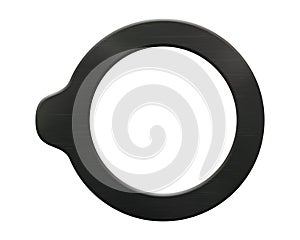 A rubber black round gasket with a slight protrusion or eyelet with a light, realistic texture isolated from the background