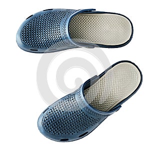 Rubber blue slippers isolated on white background.