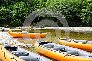 Rubber boats to transport tourists in Martvili canyon