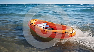 Rubber boats for use in emergencies at sea.AI Generated