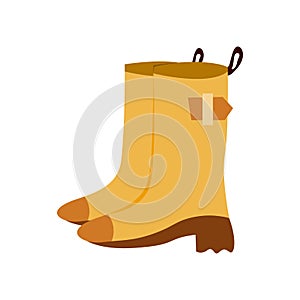 Rubber boot. Boots for garden farm. Isolated flat vector illustration. Yellow shoes.