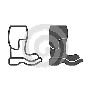 Rubber boot line and solid icon, Thanksgiving Day concept, farmer waterproof shoes sign on white background, Rain boots