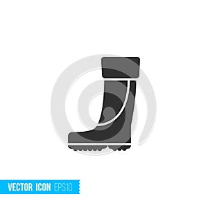 Rubber boots for fishing icon in silhouette flat style isolated on white background.