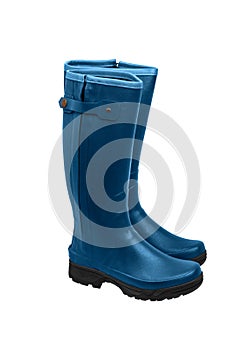 Rubber boots isolate on a white back. Shoes for bad weather or gardening. Shoes of a farmer, hunter or gardener