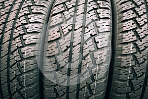 Rubber car tires, close-up. Backgrounds and textures.