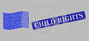 Rubber Child Rights Stamp Seal and Guide Waving Blue Flag - Mosaic of Map Pointers