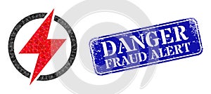 Rubber Danger Fraud Alert Stamp and Electricity Generation Lowpoly Icon