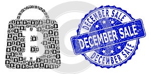Rubber December Sale Round Seal and Recursive Bitcoin Shopping Bag Icon Composition