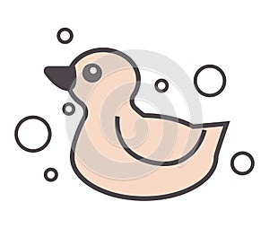 Rubber duck for bathing, duckling with bubbles vector