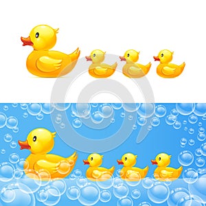 Rubber duck with ducklings. Vector photo