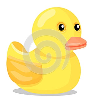 Rubber duck icon. Yellow bath toy in cartoon style