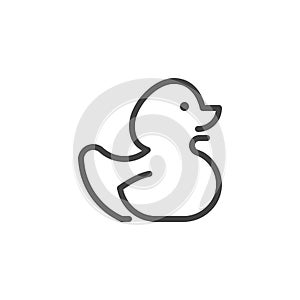 Rubber duck line icon. Symbol of childrens department in store, online shopping, e-commerce outline label vector