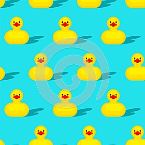 Rubber duck pattern seamless. Children`s toy background. Baby fabric ornament