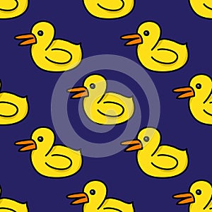 Rubber duck seamless doodle pattern, vector illustration