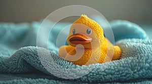rubber duck on a towel