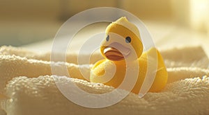 rubber duck on a towel