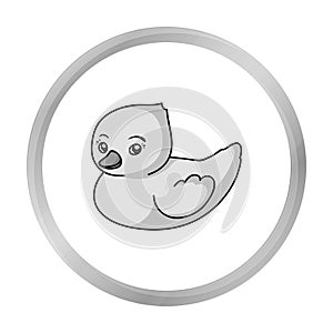 Rubber duck toy icon in monochrome style isolated on white background. Baby born symbol stock vector illustration.