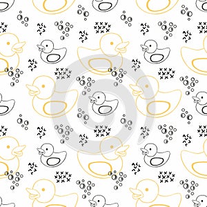 Rubber duck. Vector seamless contour pattern for design