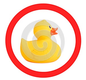 Rubber duck yellow toy for swimming isolated on white background, The sign