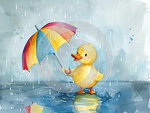 Rubber Duckie in colorful spring rain shower