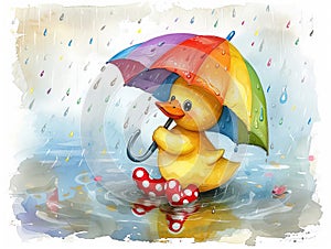 Rubber Duckie in colorful spring rain shower photo